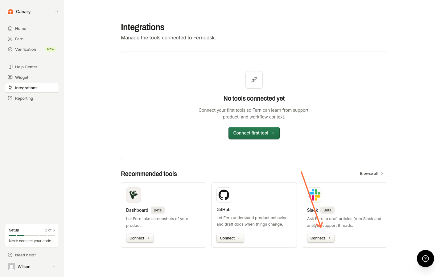 Carte de l’intégration Slack avec le bouton Connecter mis en évidence