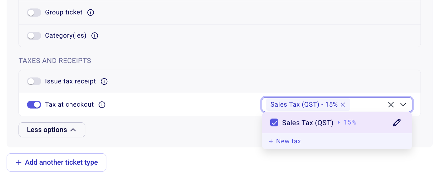 Option „Steuer beim Checkout“ aktiviert und eine gespeicherte Steuer ausgewählt