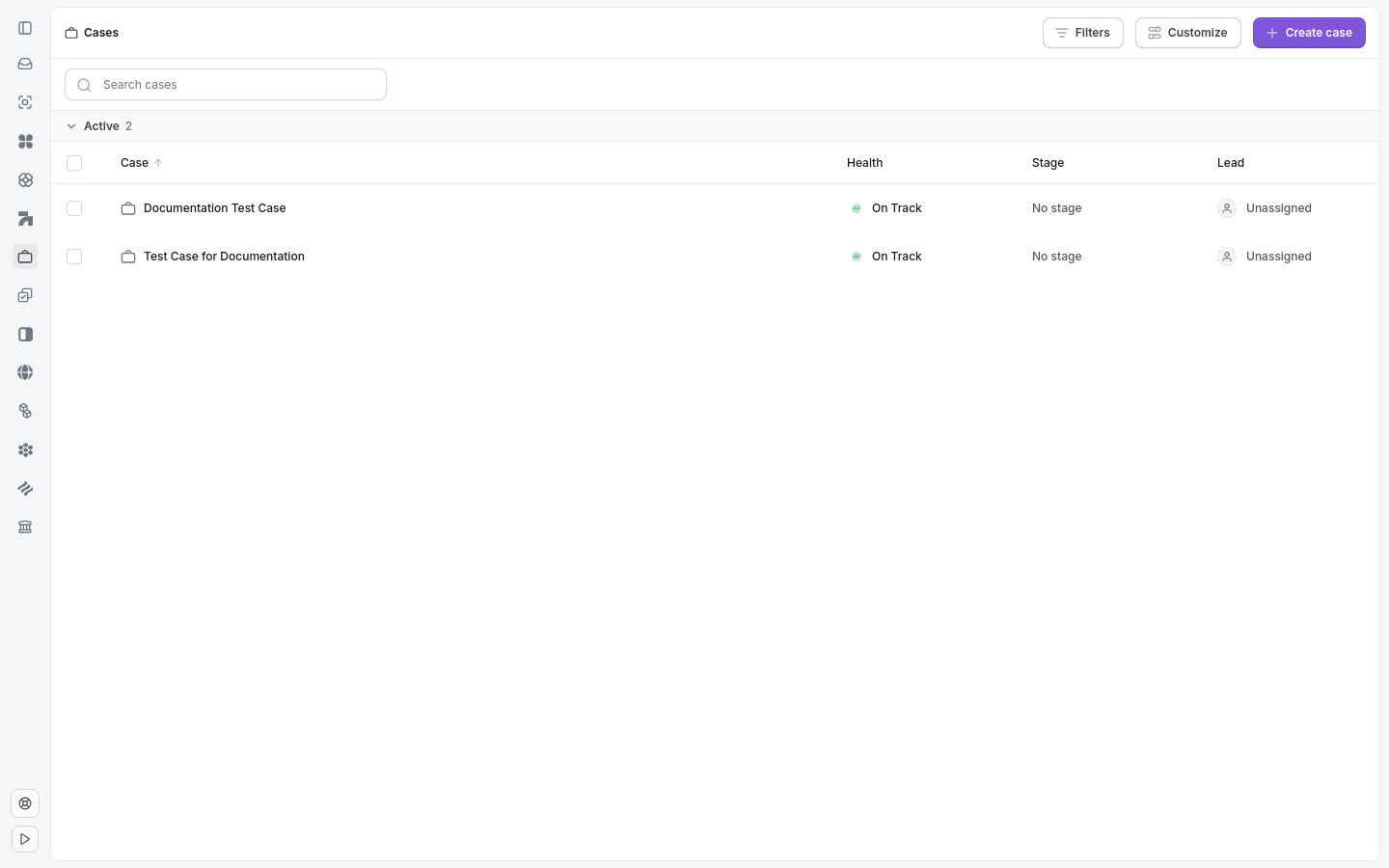 Cases list with the Create Case button