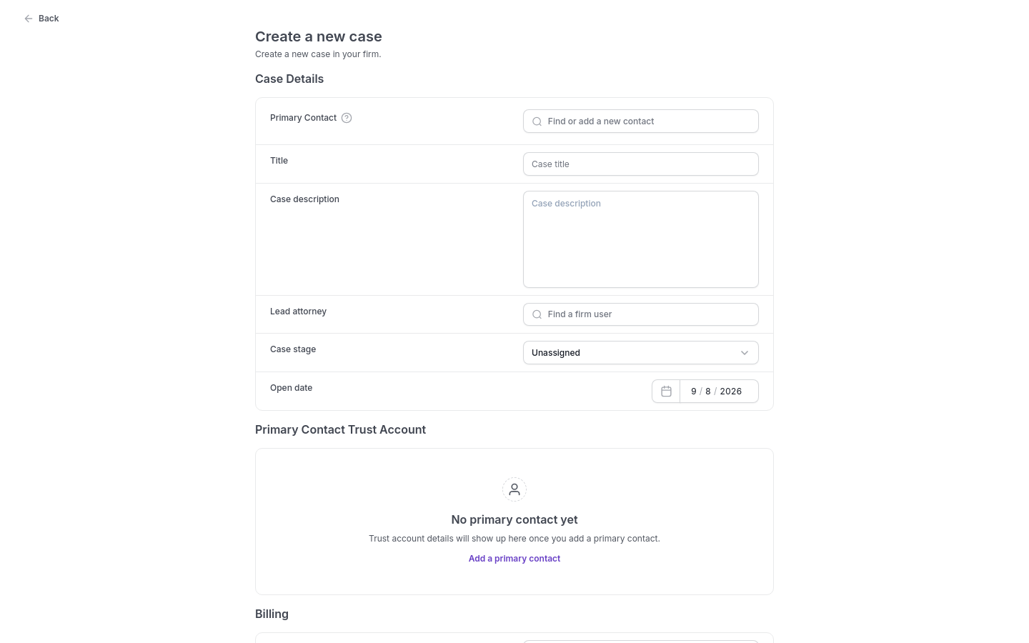 Create Case form with Case Name and Contact fields