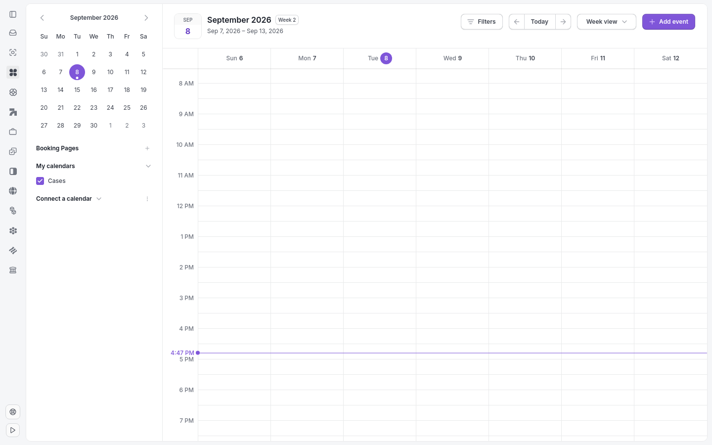 Calendar view with events