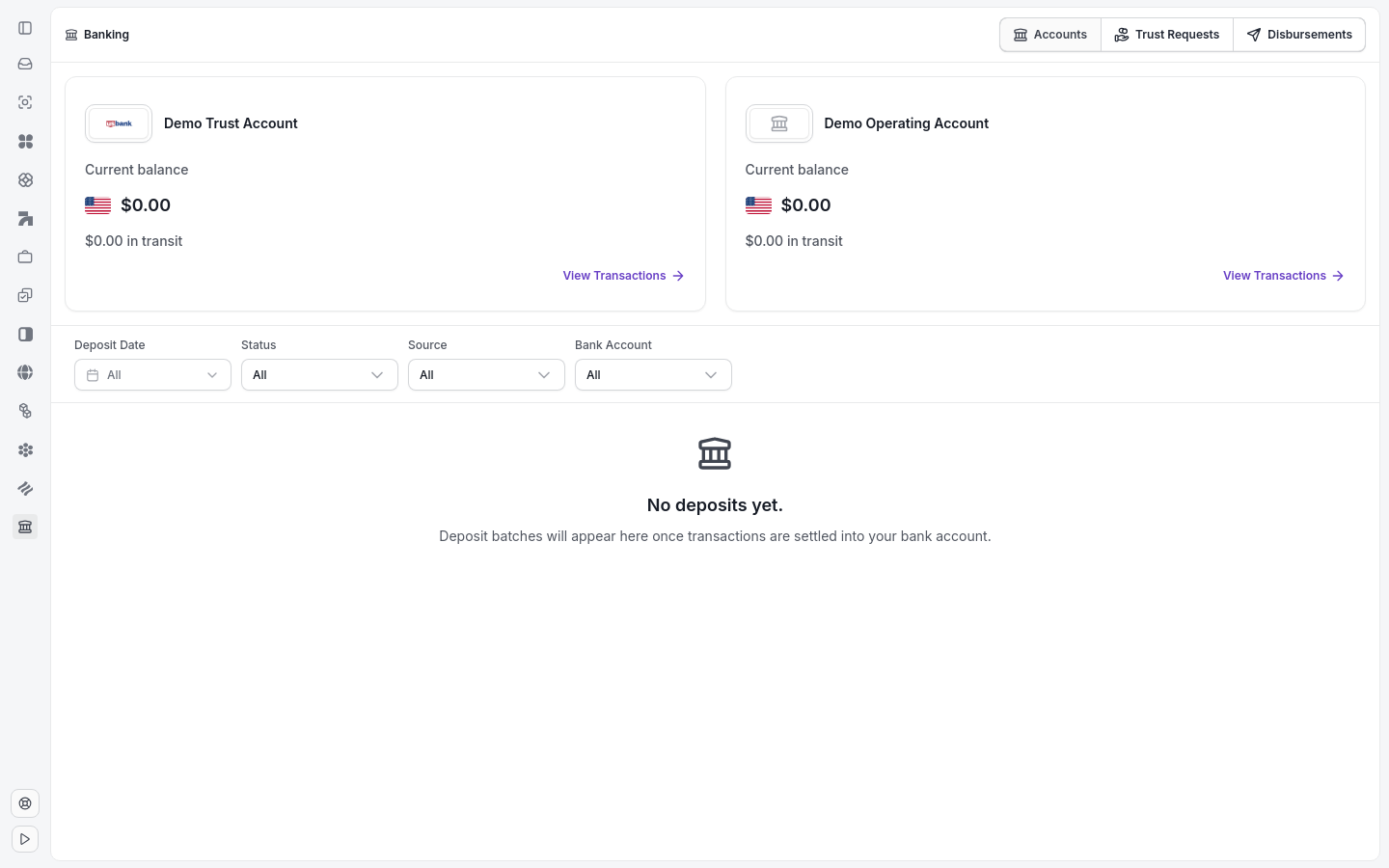 Banking page with accounts