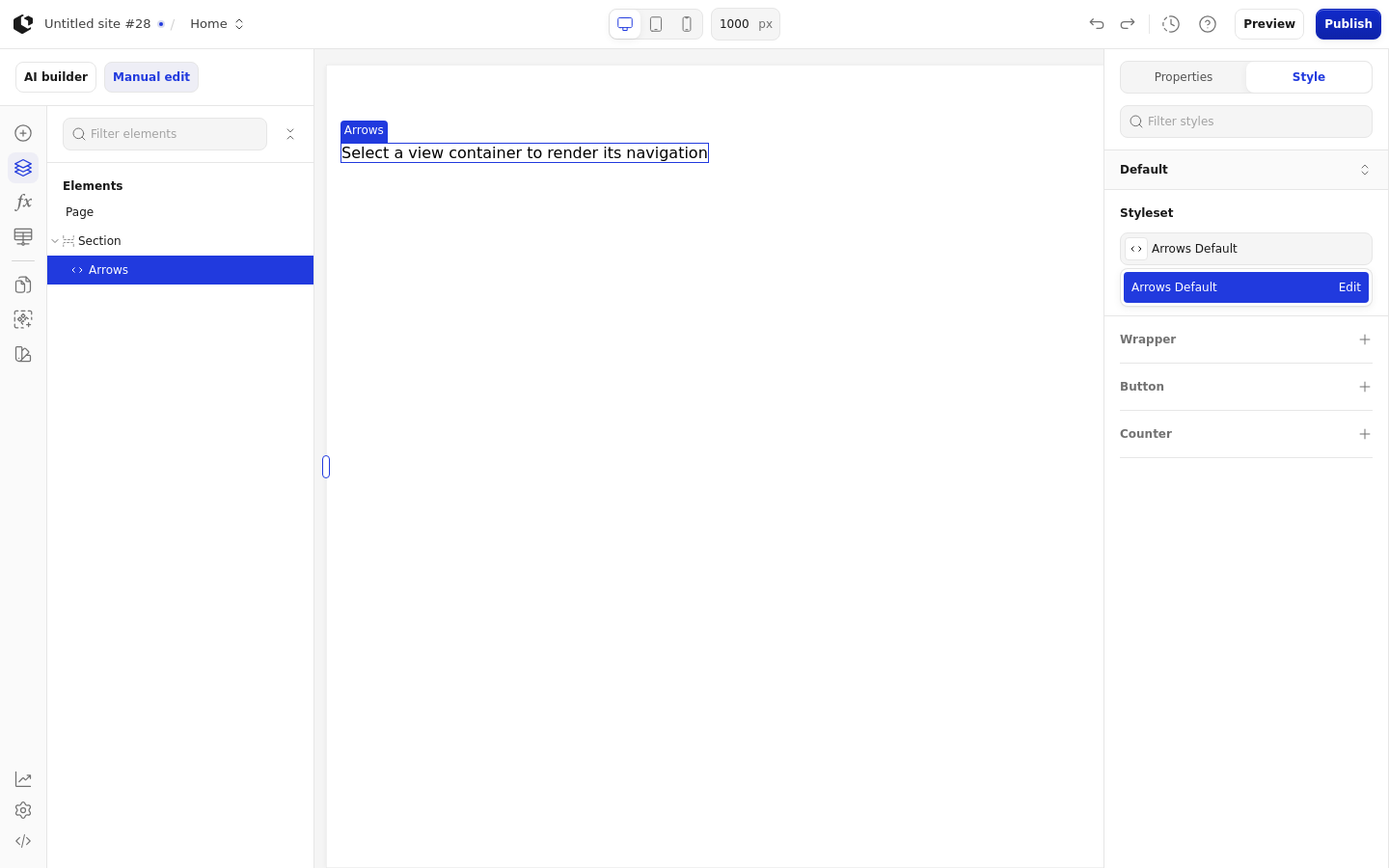 The Style tab with the style sets dropdown open, listing the Arrows Default style set.