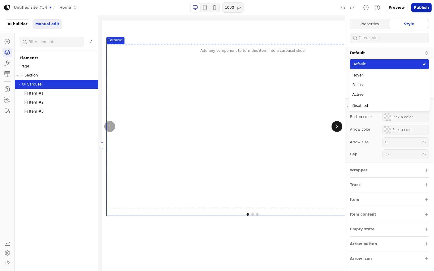 The Style tab with the style sets dropdown open, listing the Carousel style set.