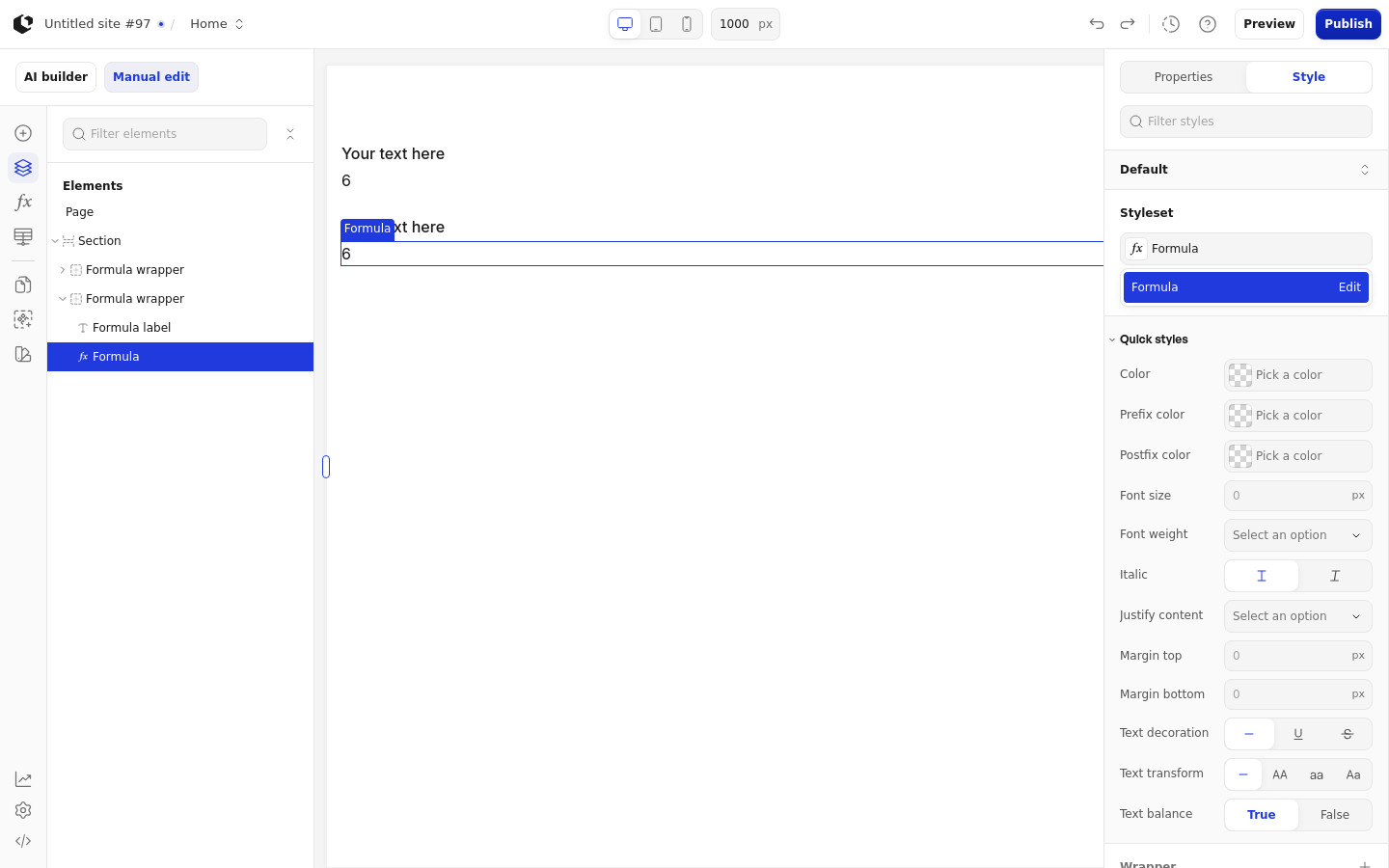 The Style tab with the style sets dropdown open, listing the Formula style set.