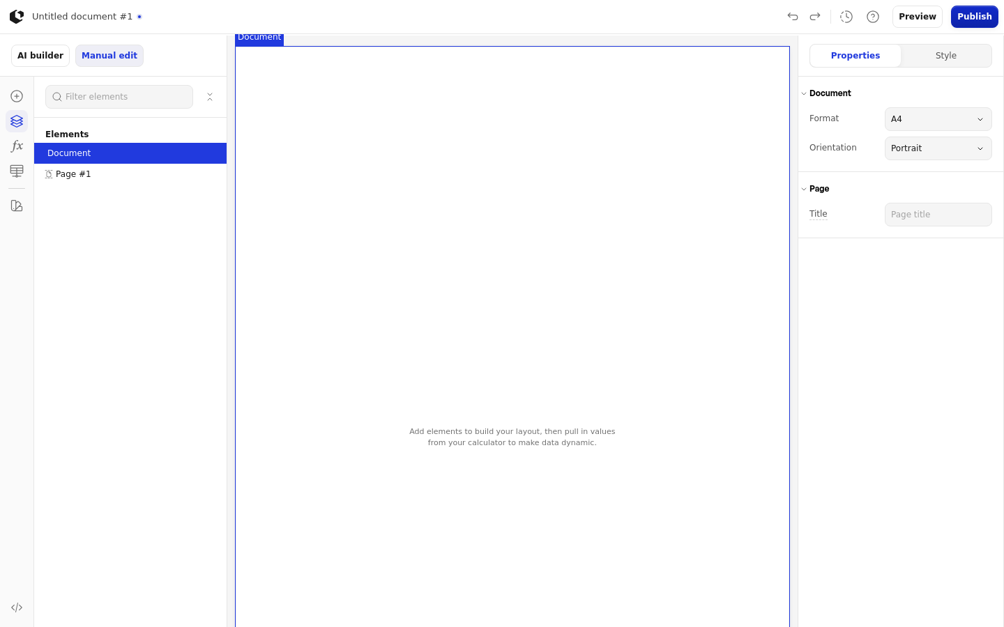 The Document group in the inspector with Format and Orientation settings