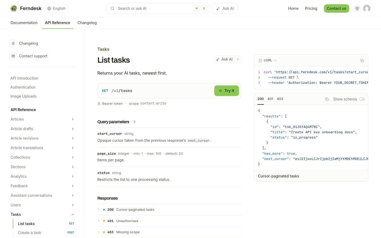 Published operation page with the Try it button