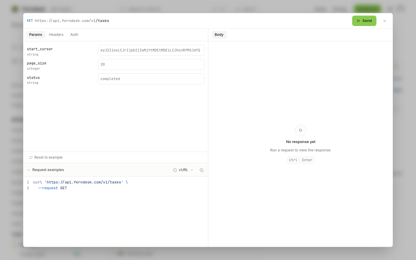 REST playground open with request tabs and the Send control
