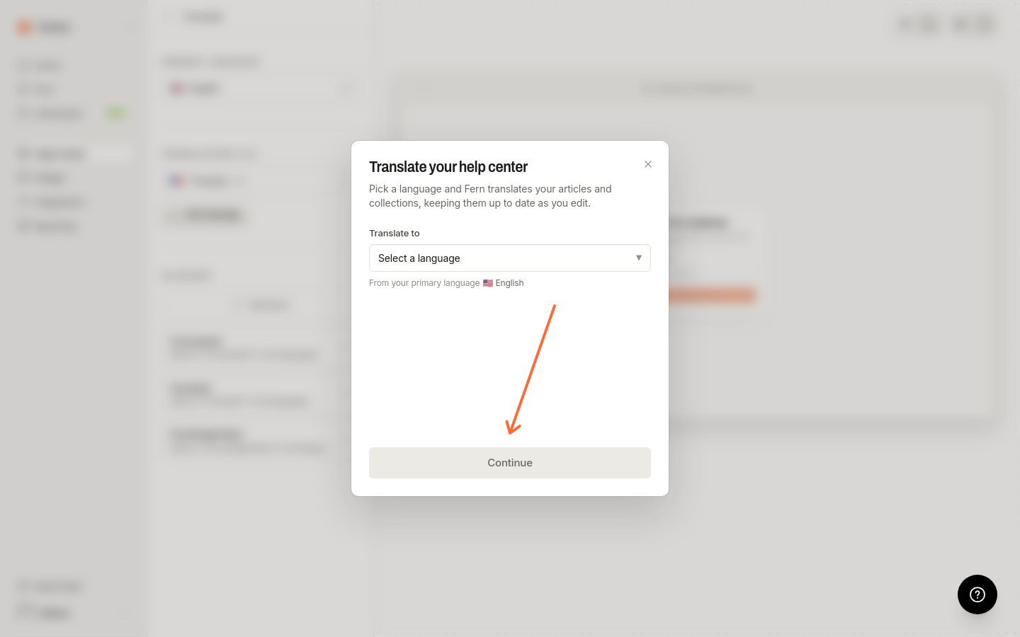 Der Schritt zur Sprachauswahl mit einem Dropdown-Menü und der Schaltfläche „Weiter“