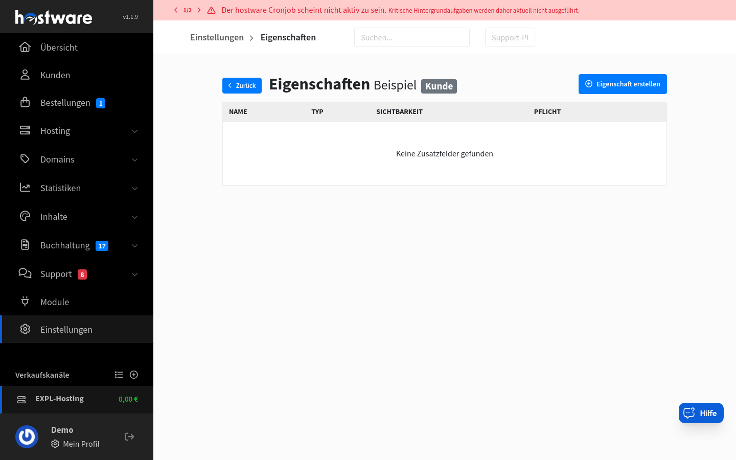 Feldliste eines Eigenschaften-Sets