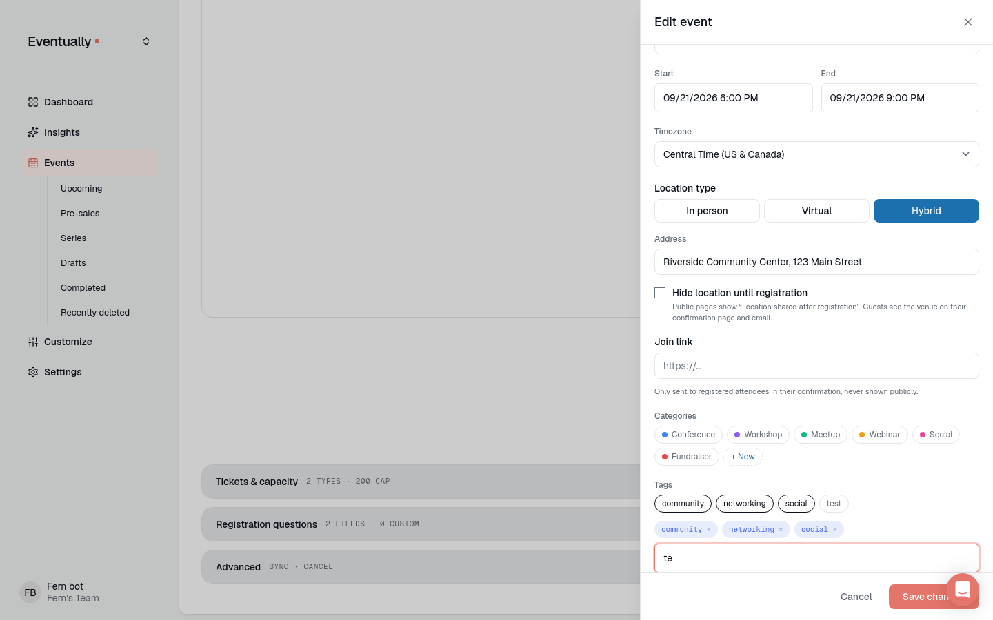 The tag picker showing suggested tags as you type in the Tags field