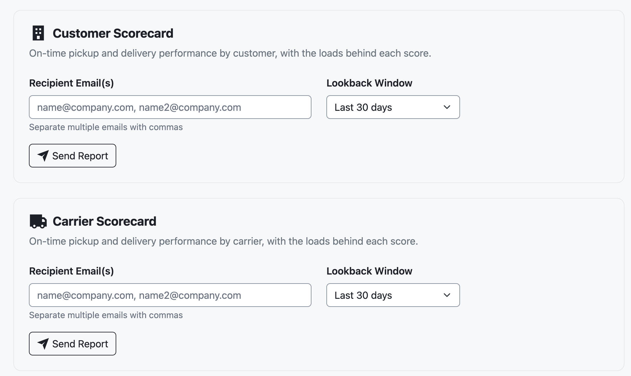 Scheduled Reports with the scorecard report types