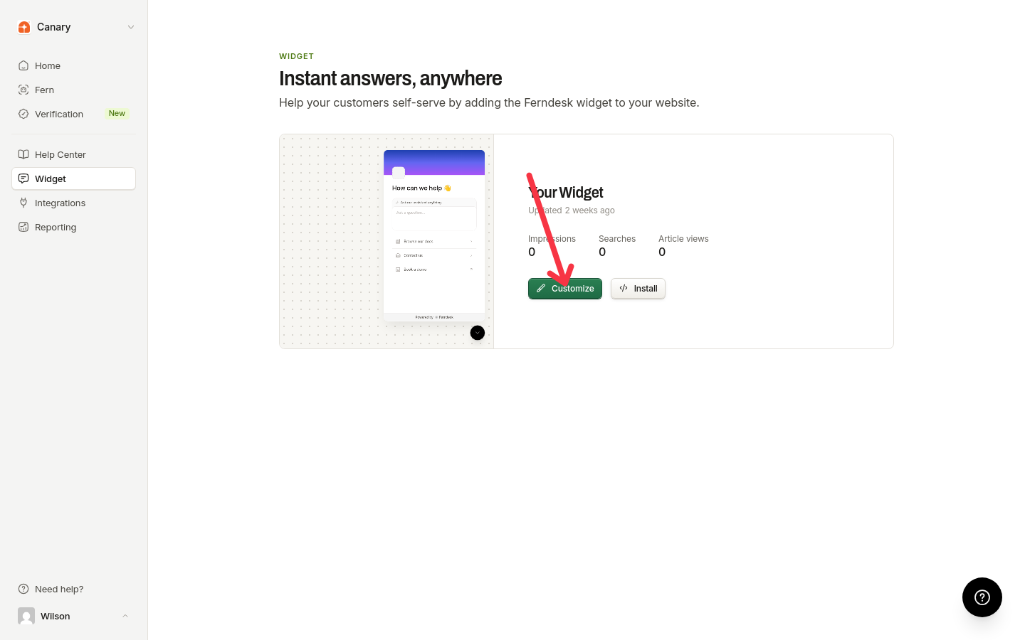 Botón Personalizar del widget en la tarjeta del widget