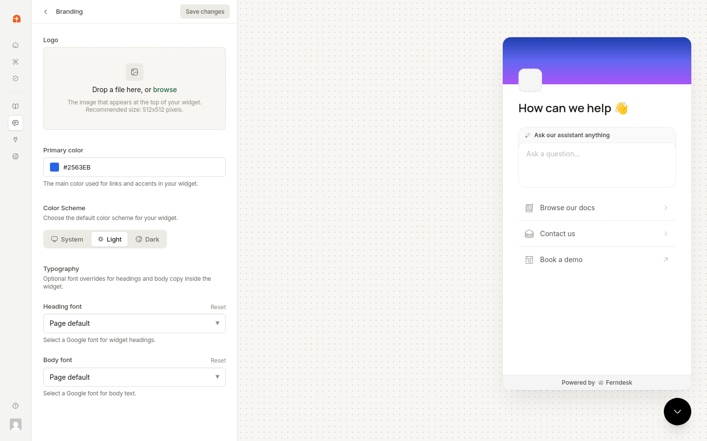 Sección Marca en los ajustes del widget