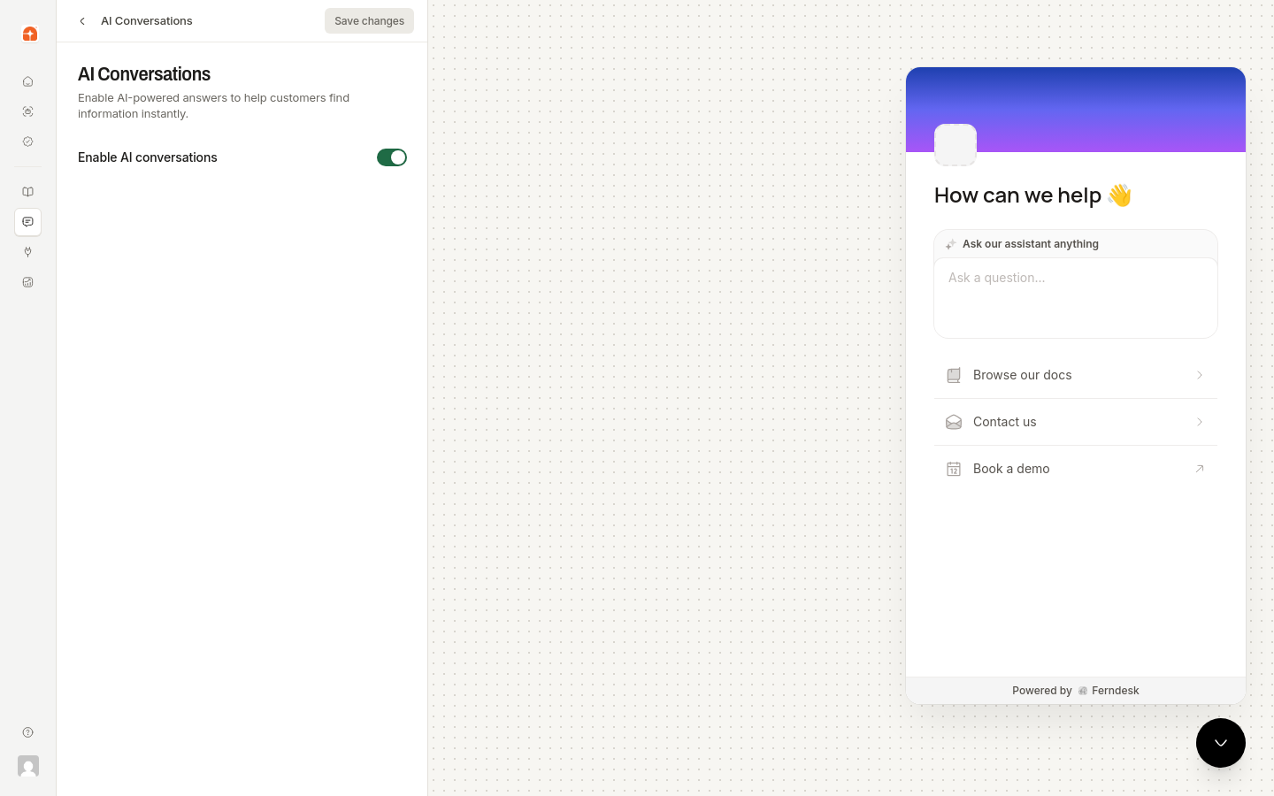 Sección Respuestas de IA en los ajustes del widget