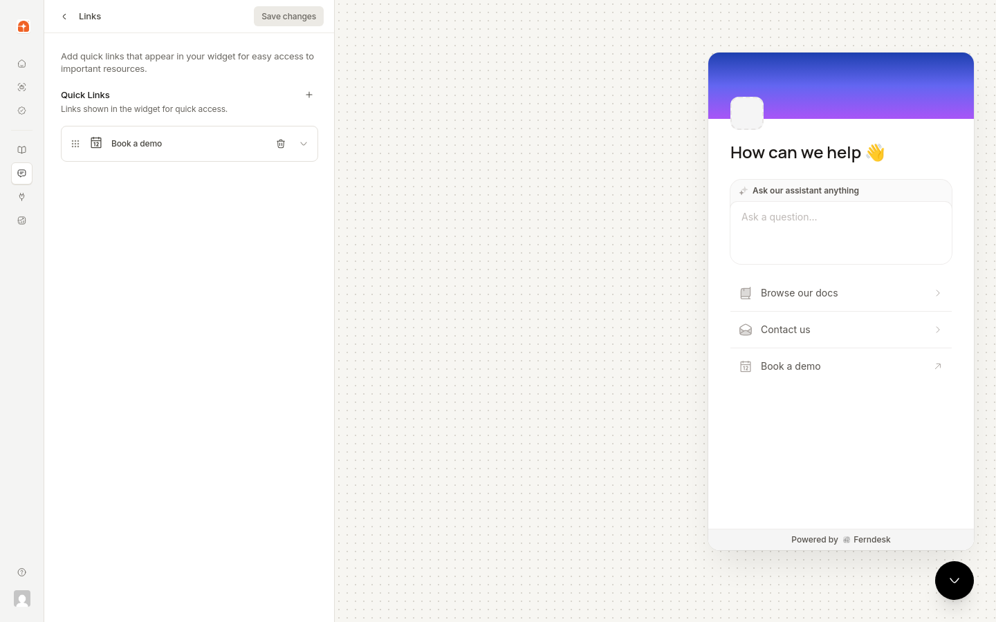 Sección Enlaces en los ajustes del widget
