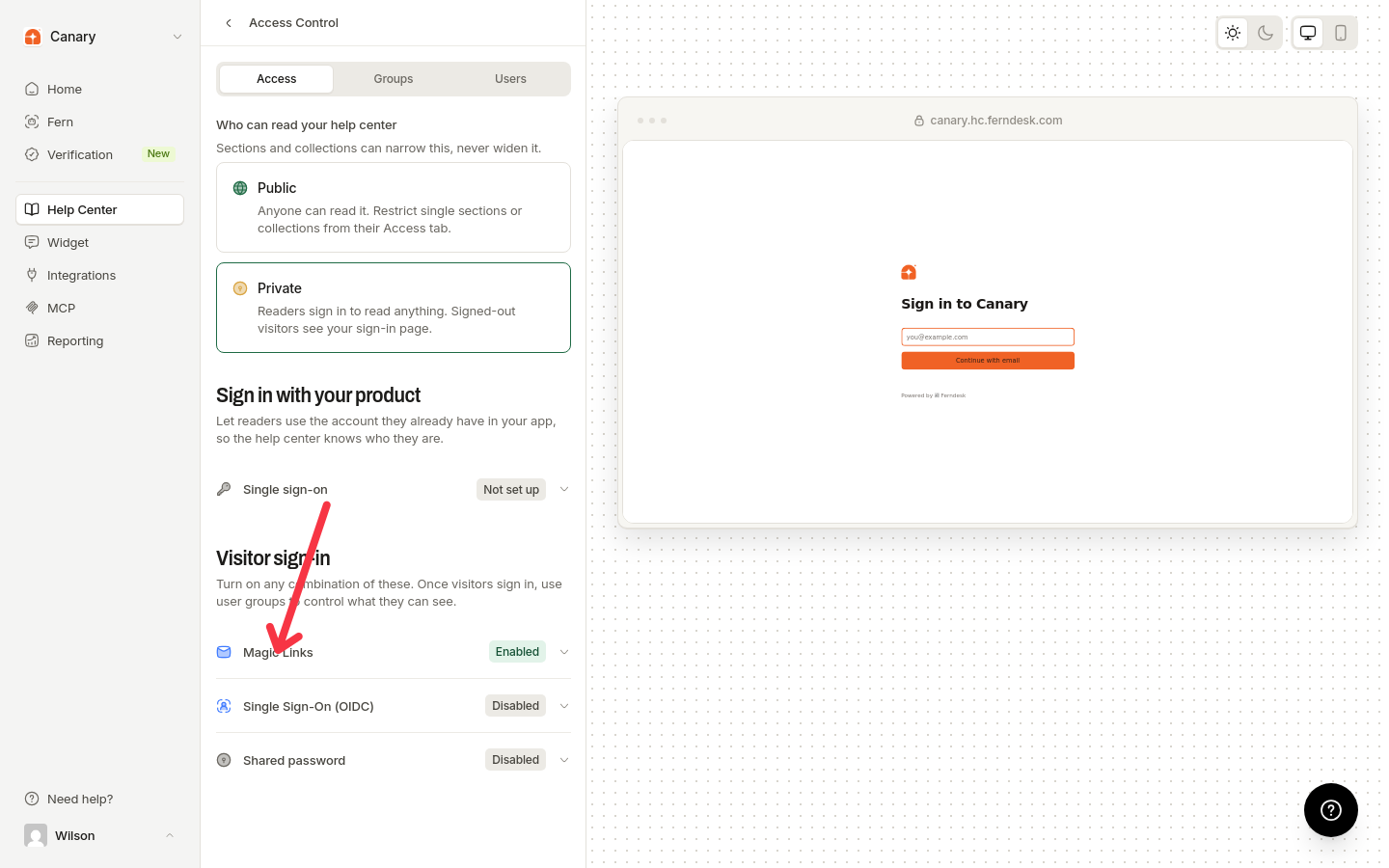 Visitor sign-in methods on the Access tab