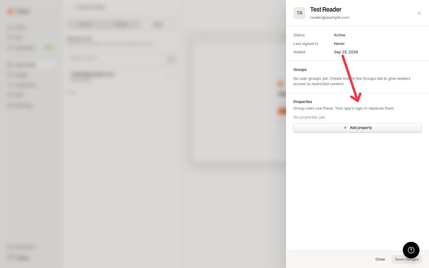 Reader side panel with the Properties editor