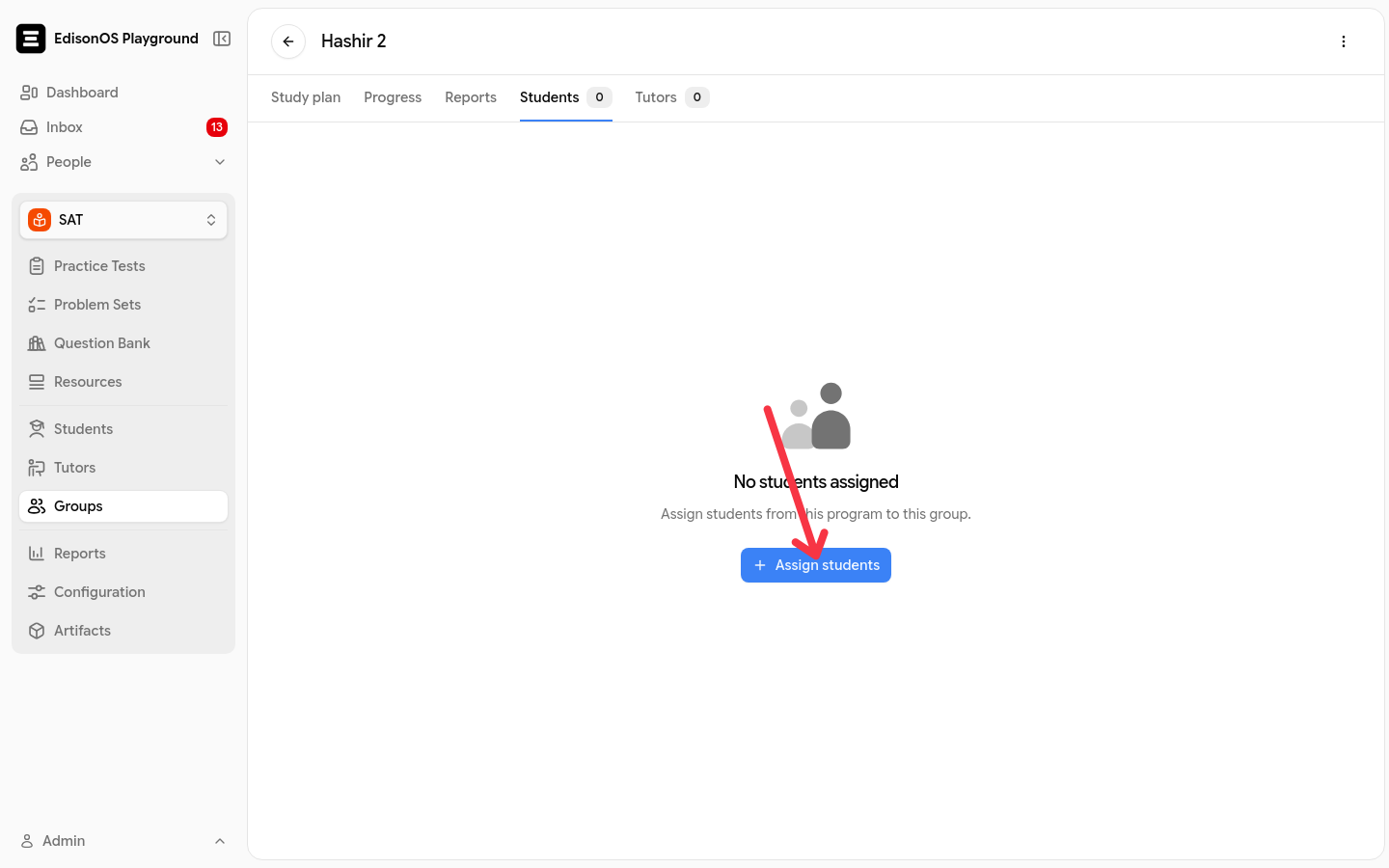 Students tab of a group showing the empty state and the Assign students button