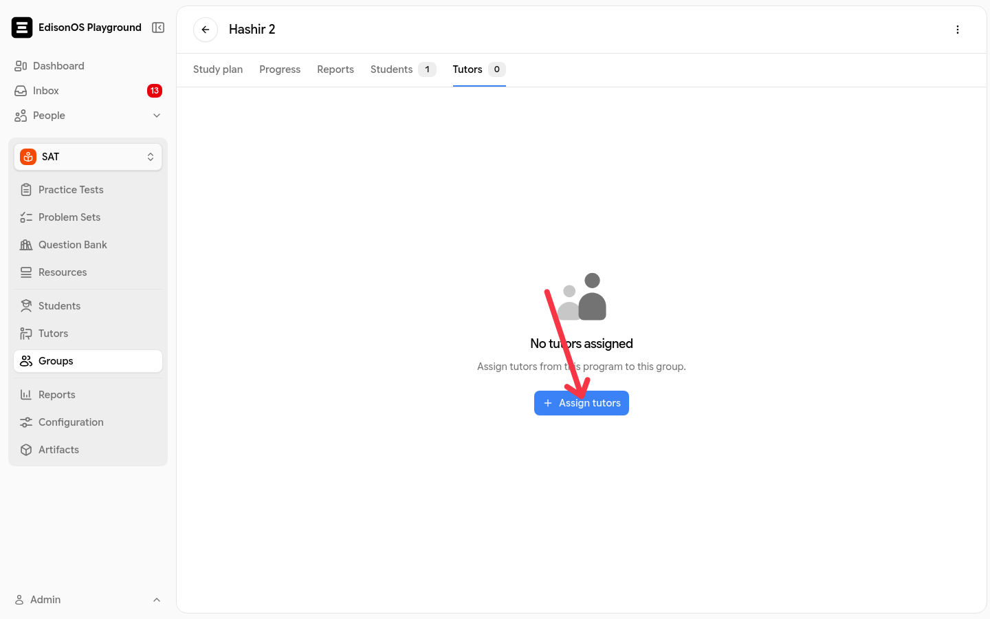 Tutors tab of a group showing the empty state and the Assign tutors button