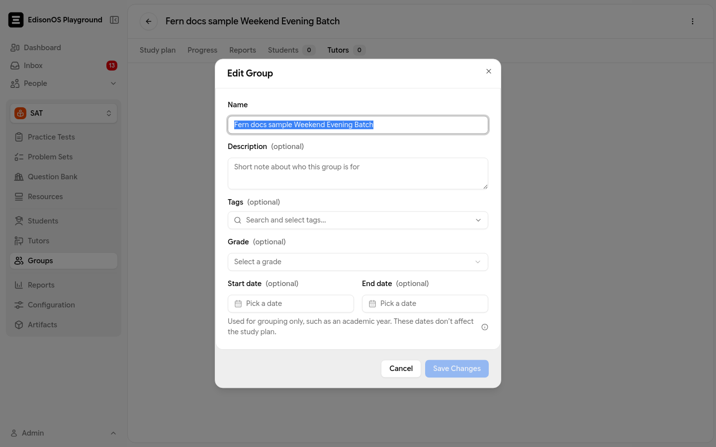The Edit Group dialog with the group's details