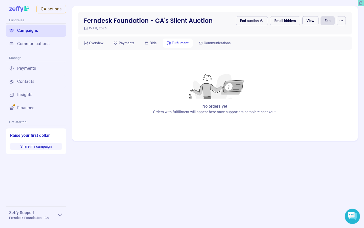 Tab „Fulfillment“ des Auktions-Kampagne-Hubs
