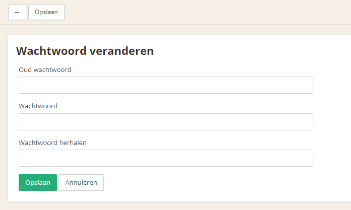 Wachtwoord veranderen scherm