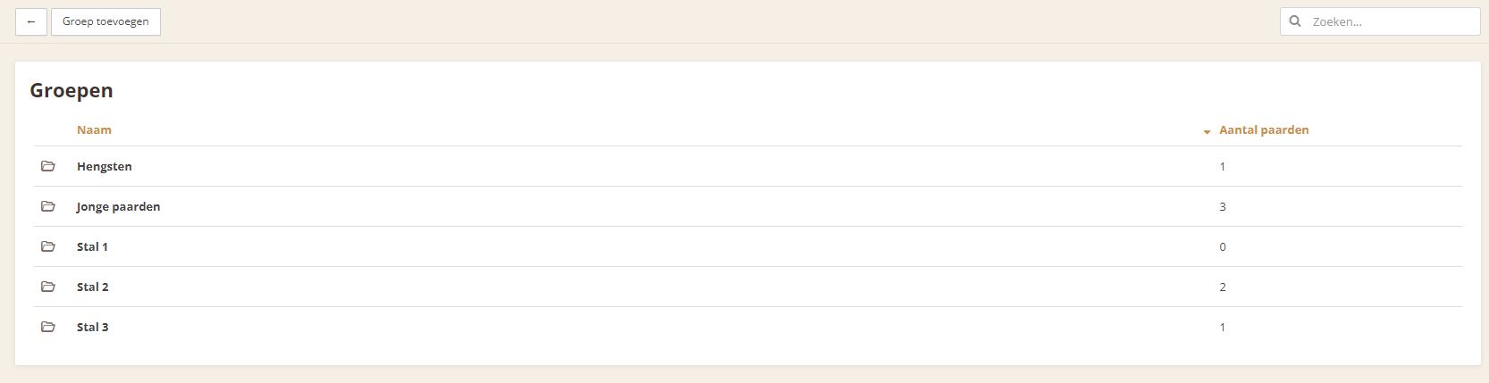 Manage horse groups in Settings