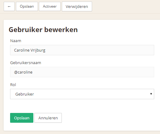 Deactivated user with the Activate and Delete buttons