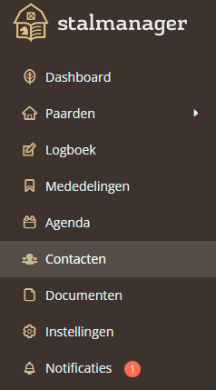 Contacts page in the menu