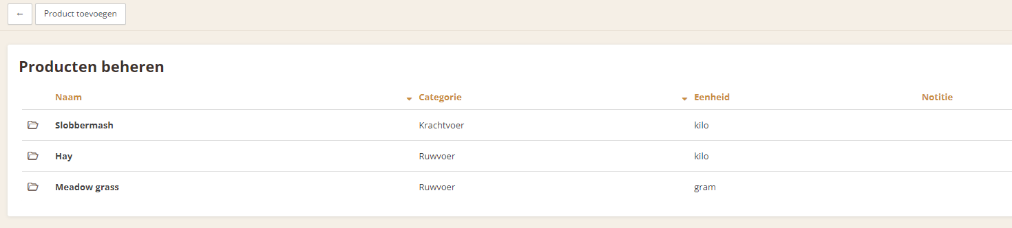 Manage (Feeding) Products in Settings