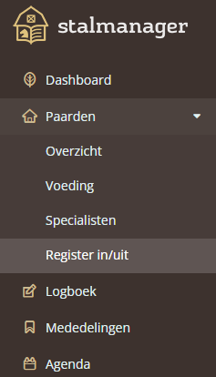 Register in/out under the Horses tab