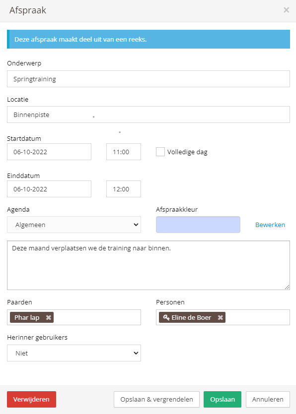 Edit and save the appointment details