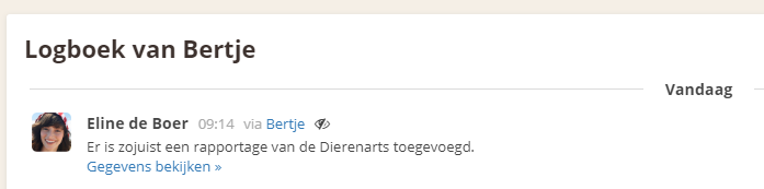 Registratie zichtbaar in het logboek