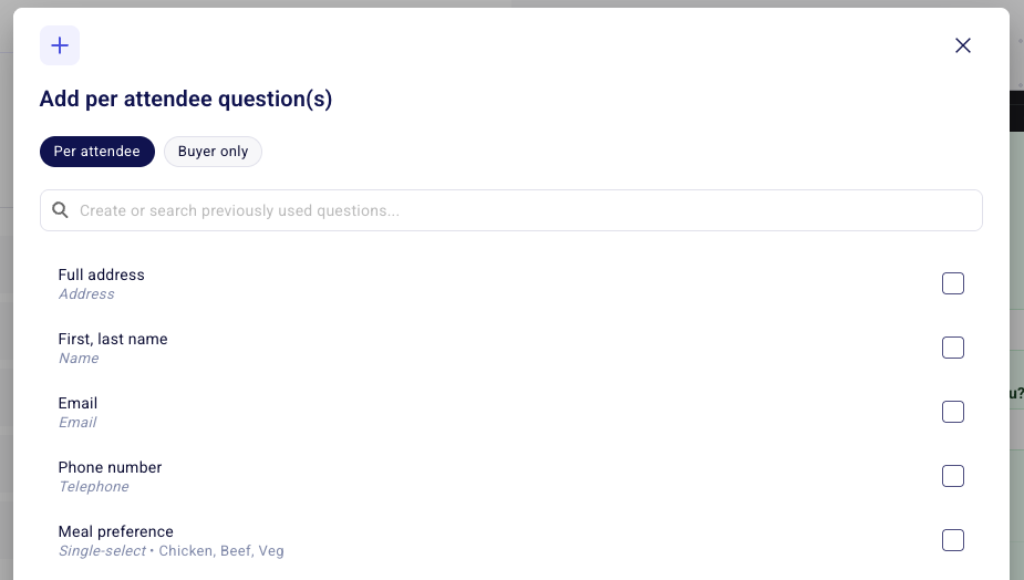 Add per attendee question window with the Name response format