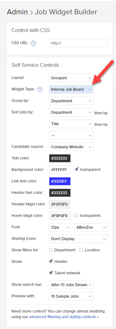 Setup internal job board with job widget builder