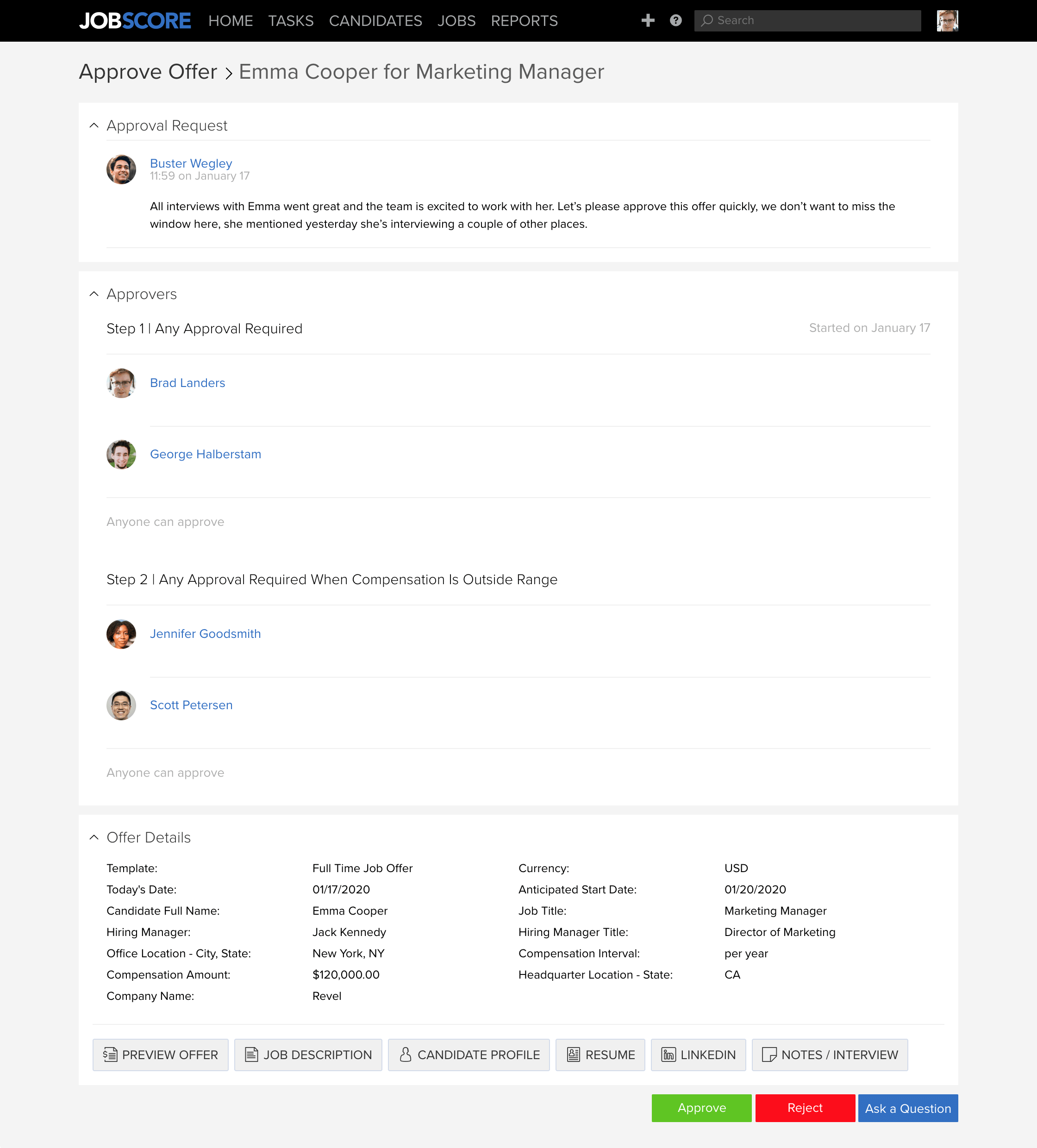 View approval offer details page