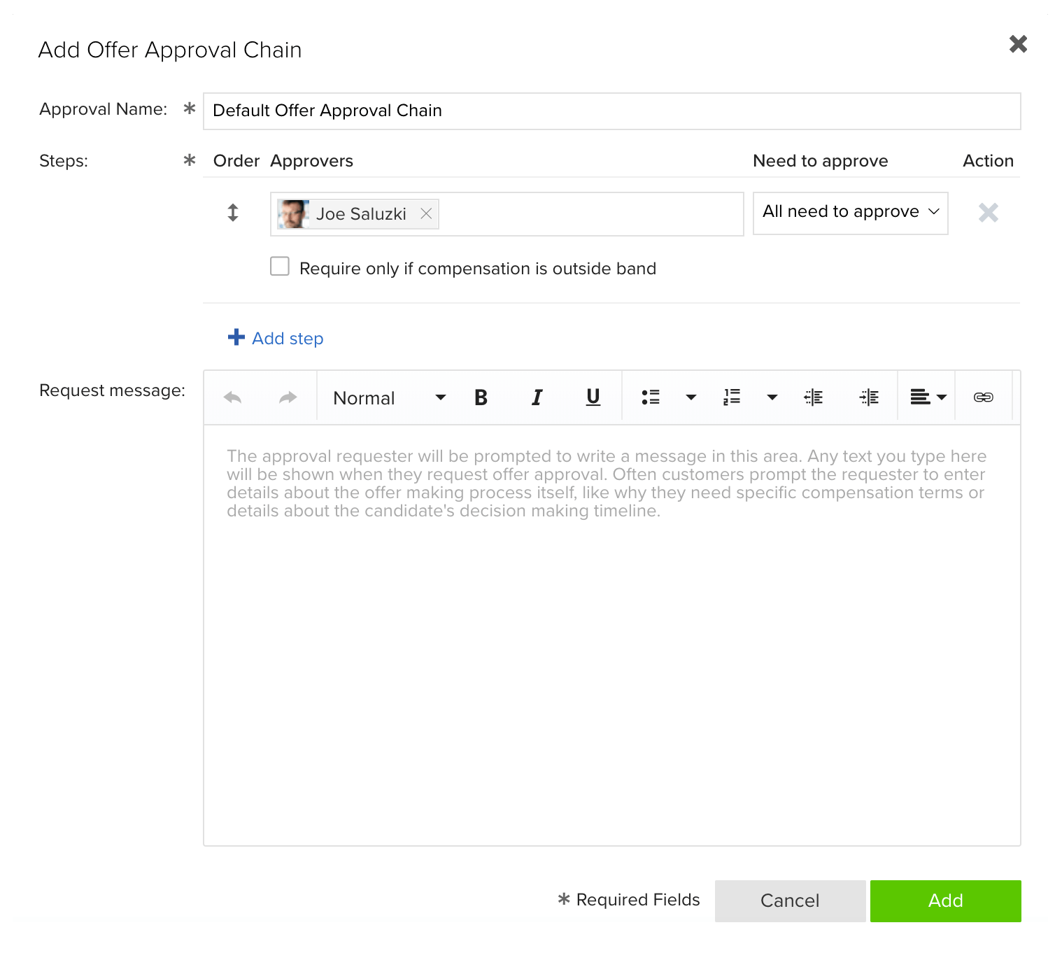 Add Offer Approval Chain