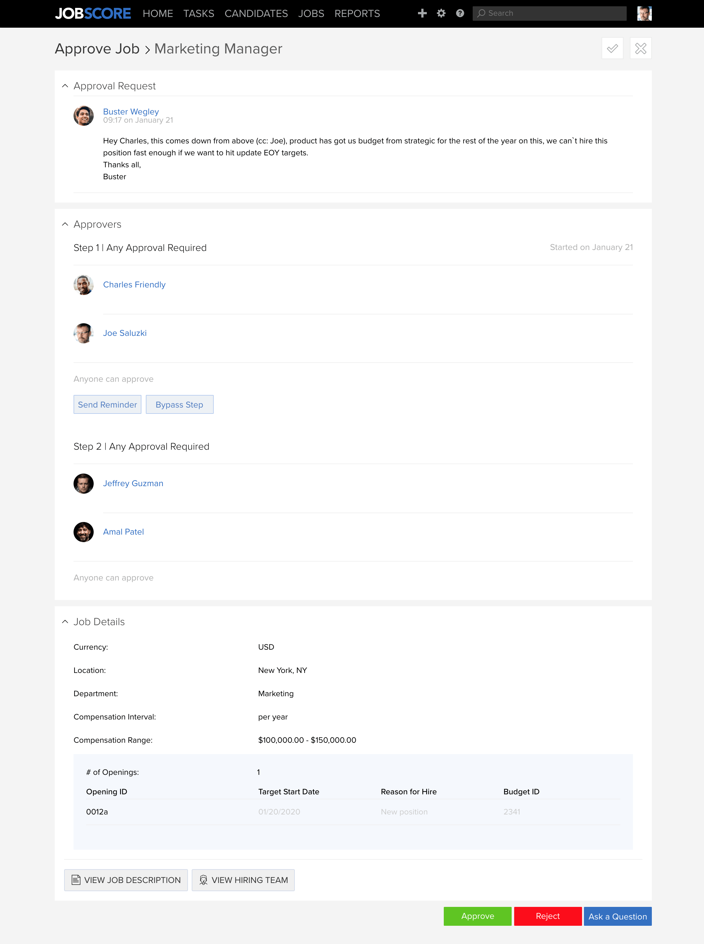 Approve job page