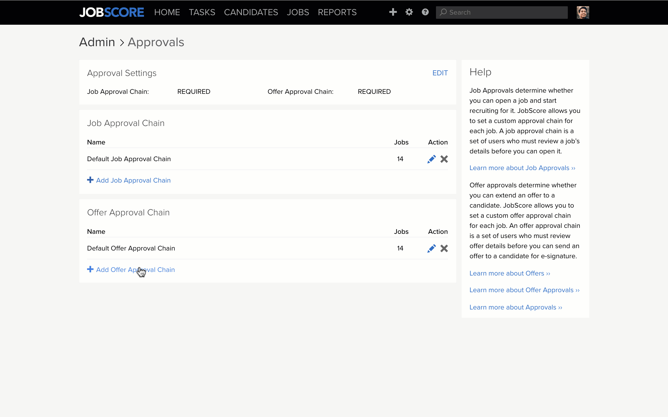 offer approval chain page