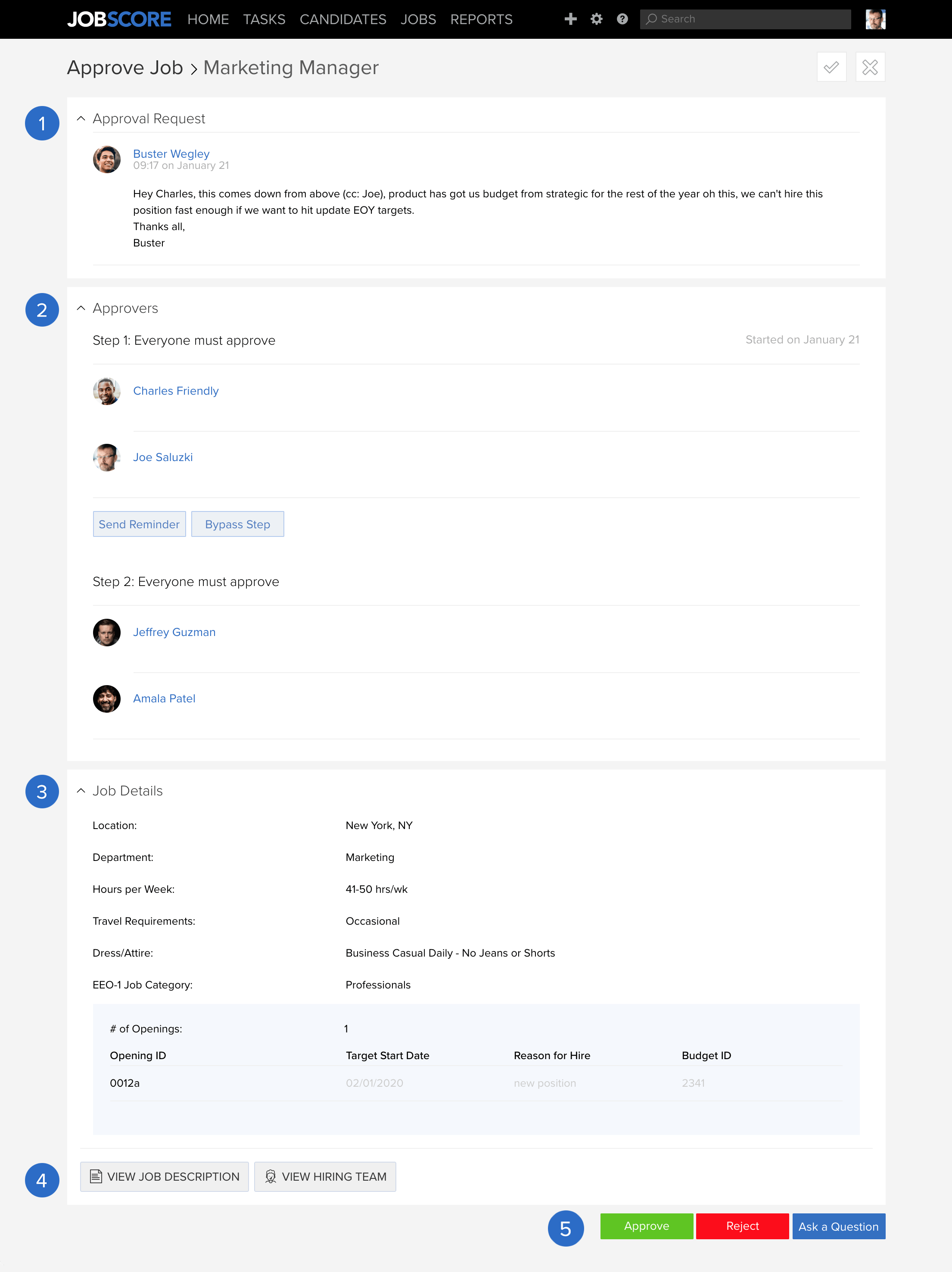 Approve job page
