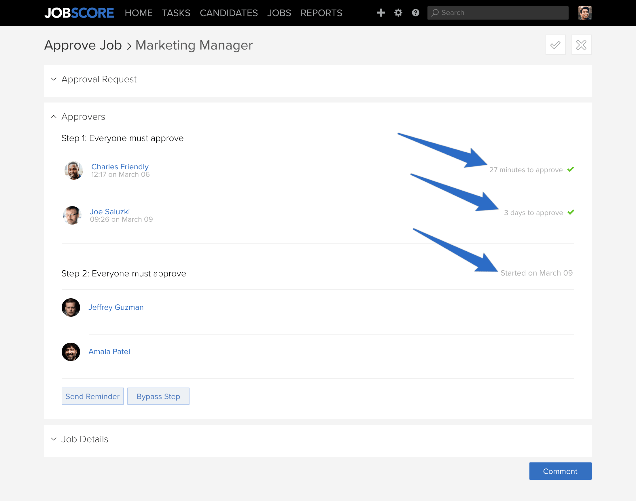 time to approve on approve job page