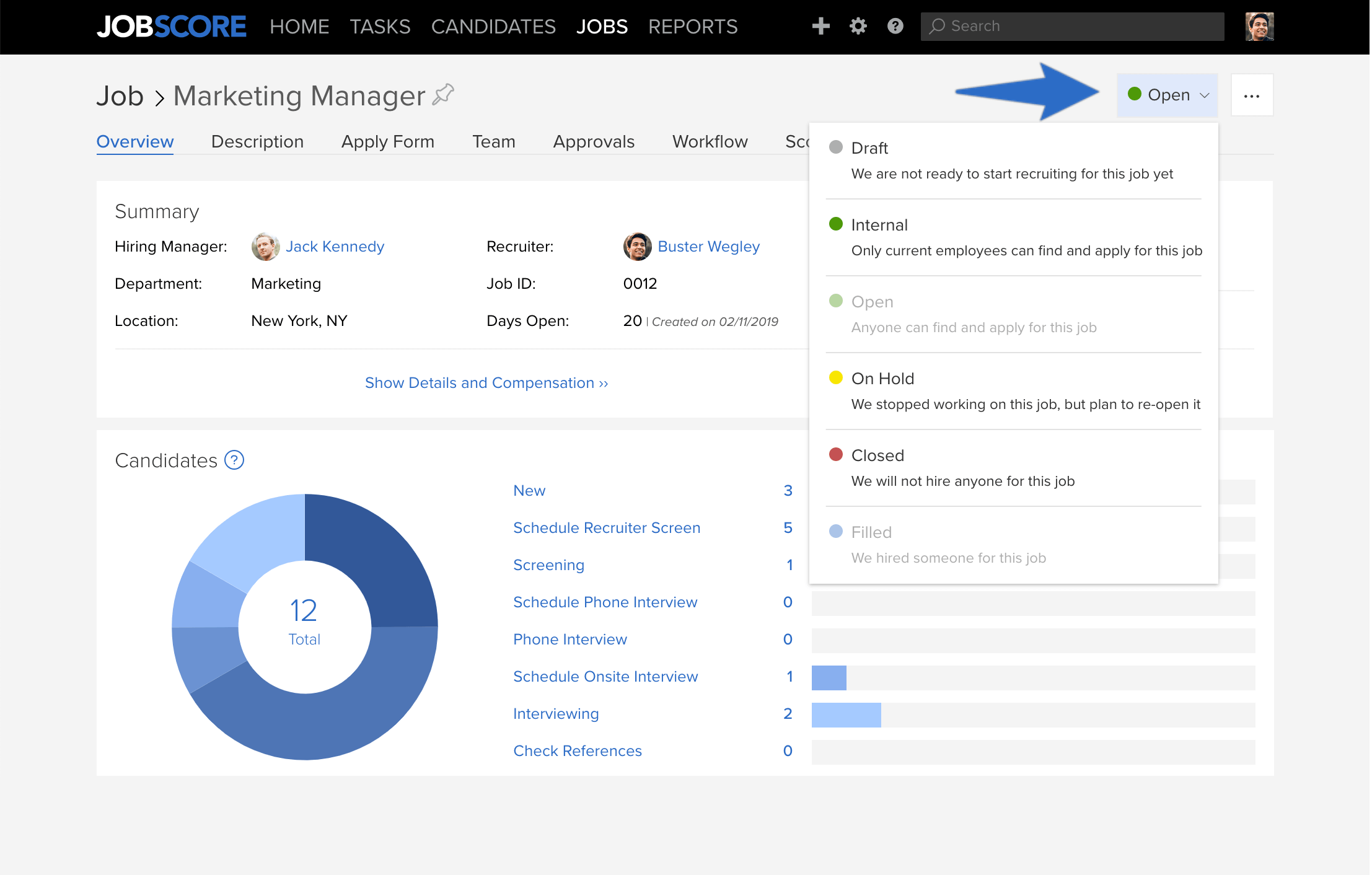 Job overview page