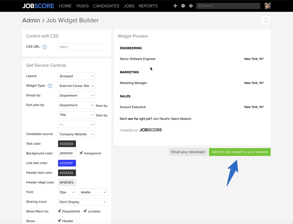 Sample screenshot of a JobScore settings page
