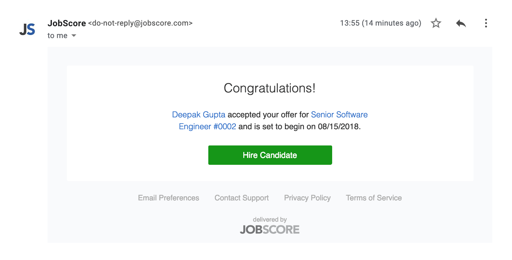 Offer signed notification