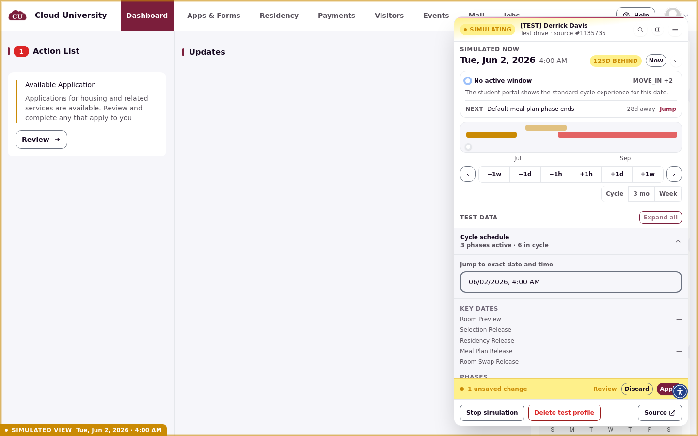 Unsaved changes bar with Review, Discard and Apply