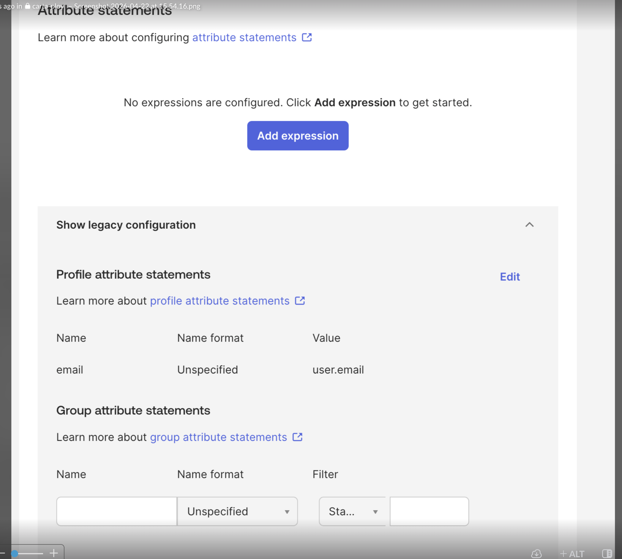 Okta attribute statements with the legacy email profile attribute statement