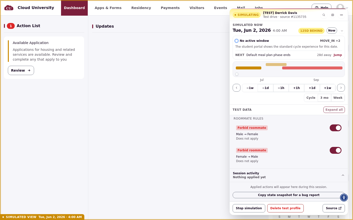 Session activity with the Copy state snapshot button