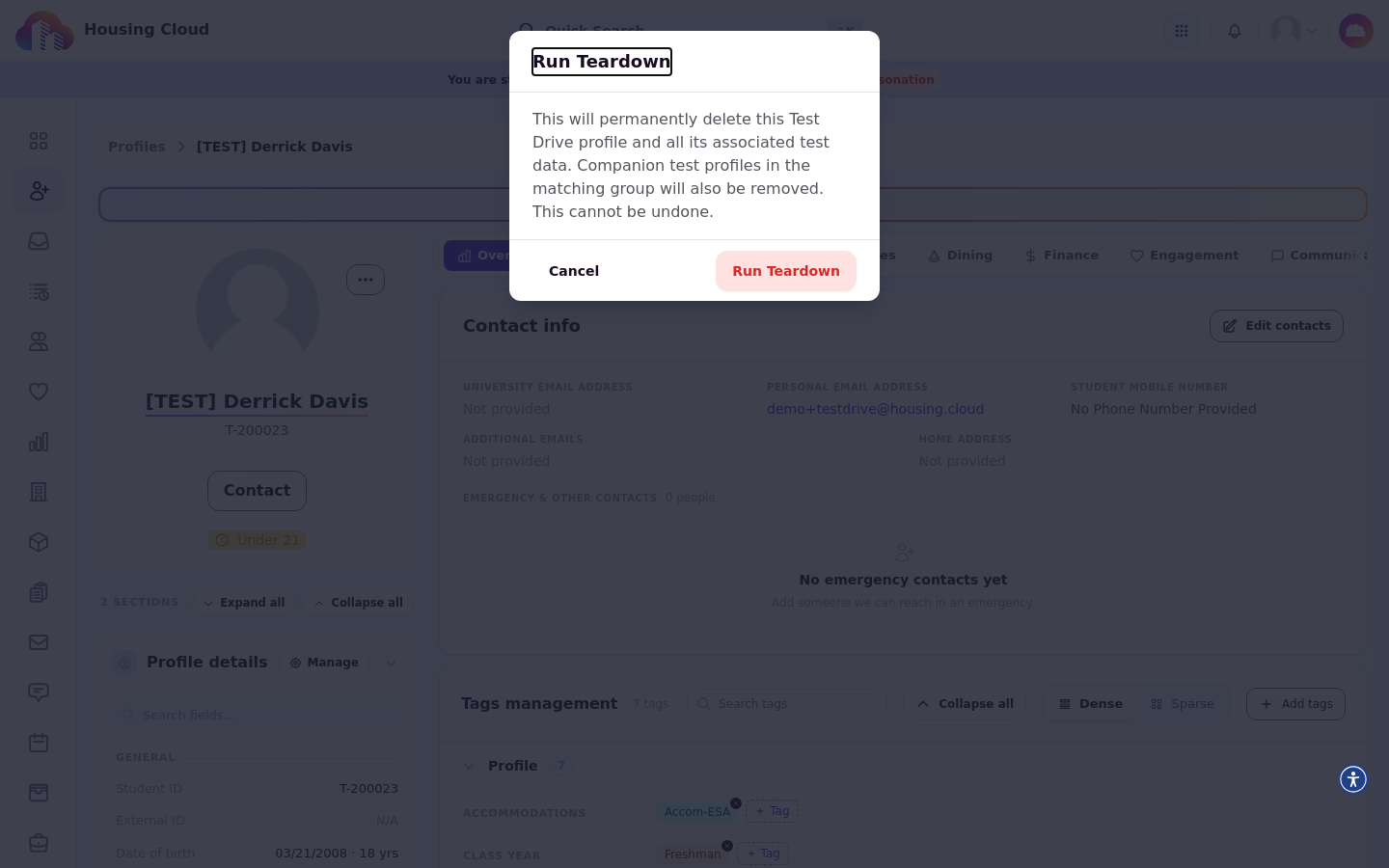 Run Teardown confirmation dialog