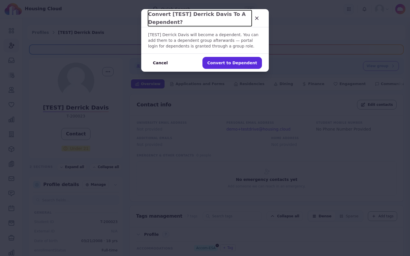 The Convert to dependent confirmation dialog